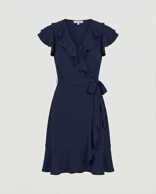 Damen Wickelkleid mit voluminösen Rüschendetails und Taillengürtel
