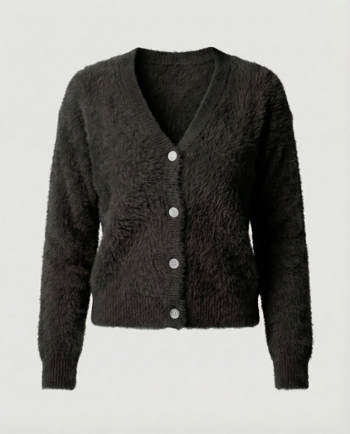 Strickjacke Damen kuschelig mit V-Ausschnitt und Knopfdetails