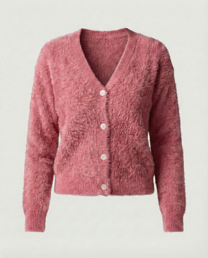 Strickjacke Damen kuschelig mit V-Ausschnitt und Knopfdetails