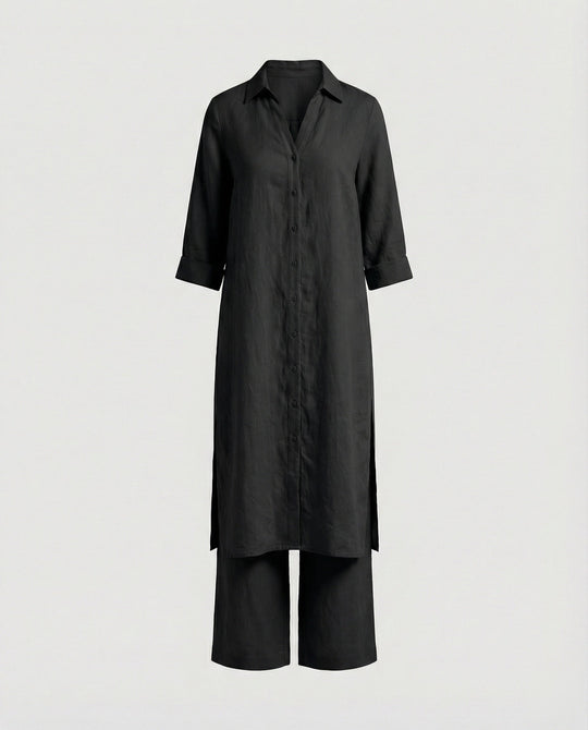Leinen Maxikleid Mit Knopfleiste Damen
