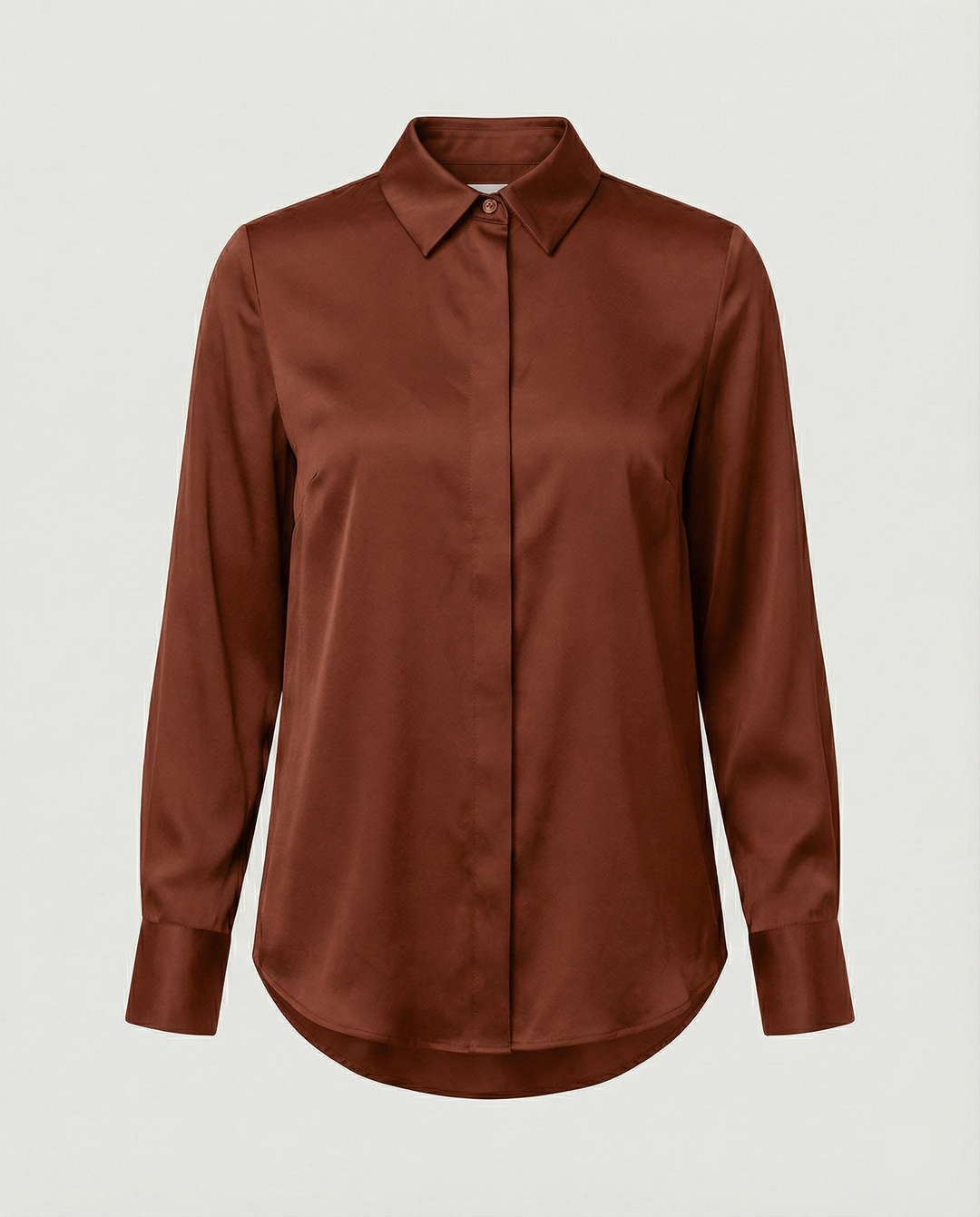 Damen elegante Satinbluse mit klassischem Kragen und zeitlosem Schnitt