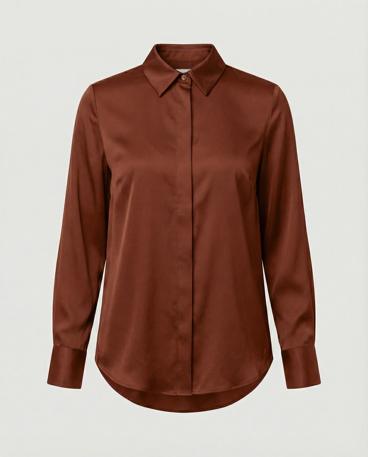 Damen elegante Satinbluse mit klassischem Kragen und zeitlosem Schnitt