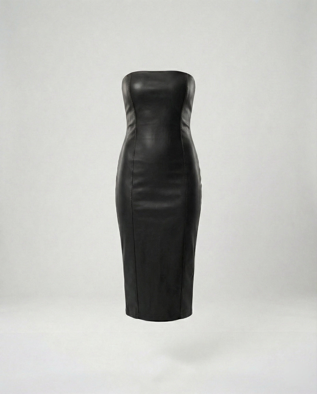 Damen Midikleid trägerlos Lederoptik