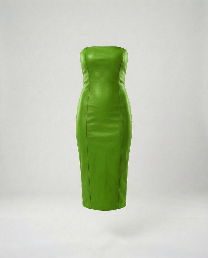 Damen Midikleid trägerlos Lederoptik