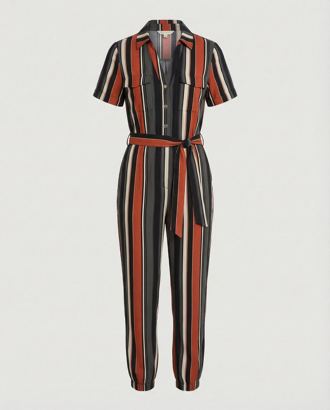 Damen lässiger Jumpsuit mit tailliertem Schnitt und durchgehender Knopfleiste