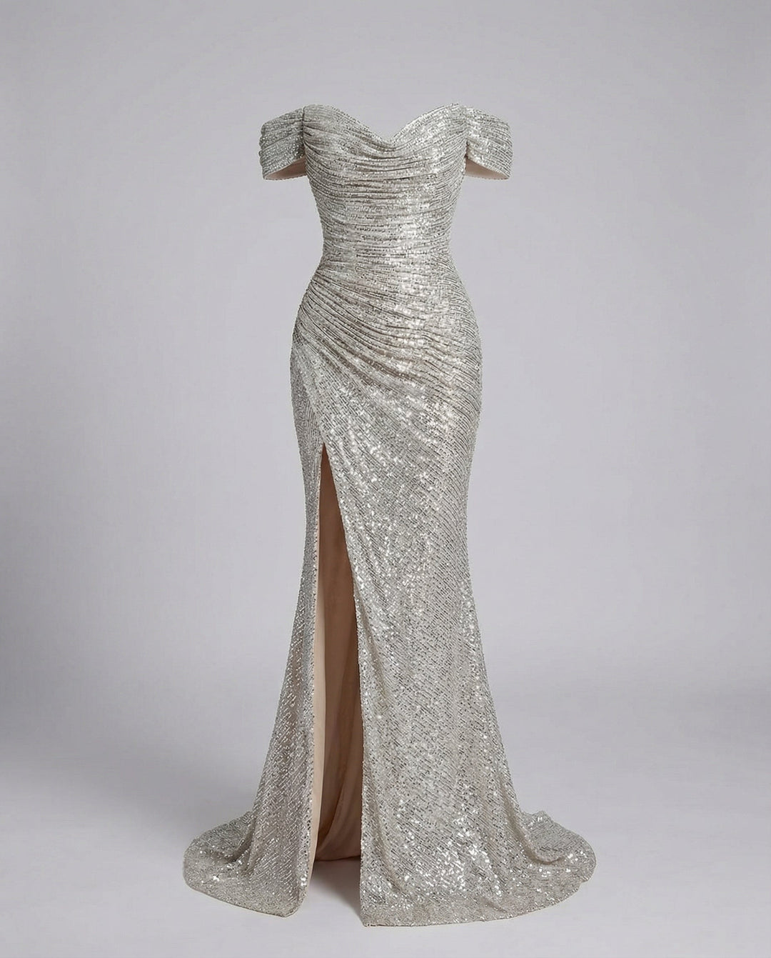 Glitzerndes Damen Abendkleid Schulterfreies Maxikleid mit Schlitz für Hochzeit & Fest | Nord Taschen