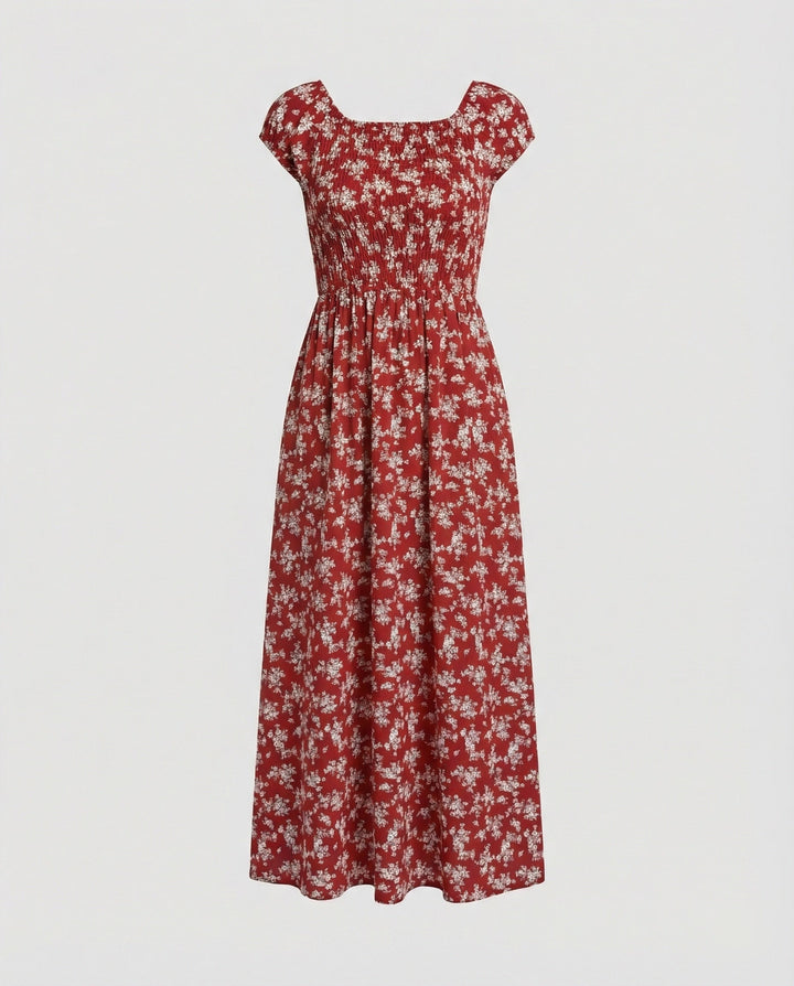 Damen Midikleid Smockbund Sommer
