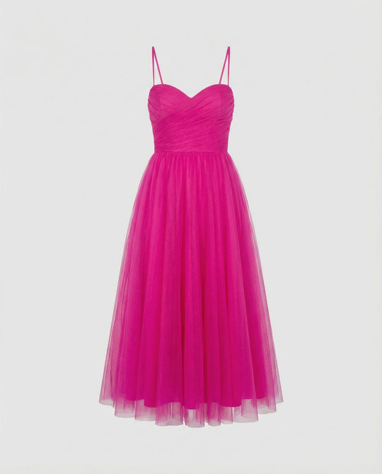 Damen Tüll Maxikleid mit Herz Ausschnitt - Arvani