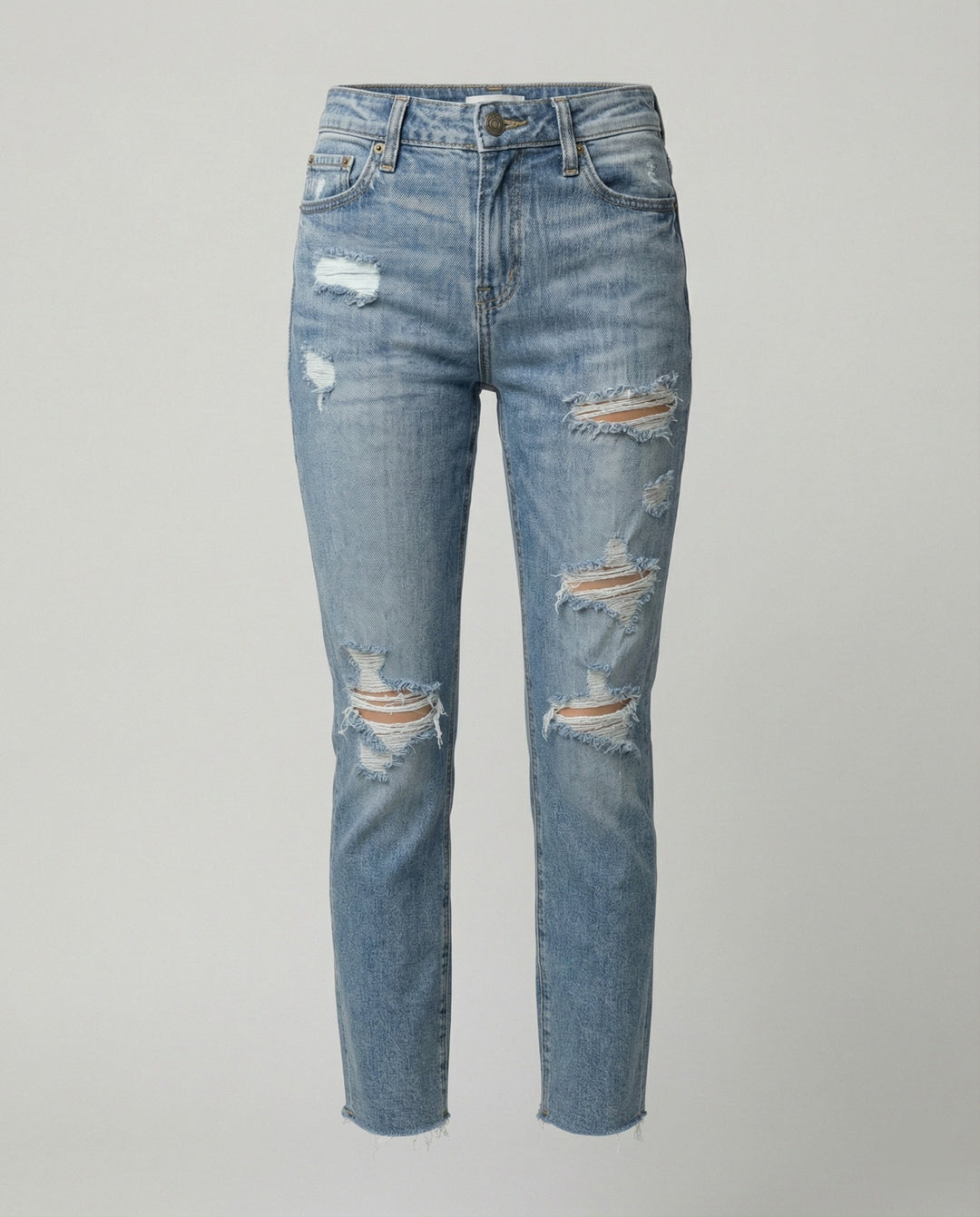 Damen Slim Fit Jeans mit Destroyed Details im Used-Look