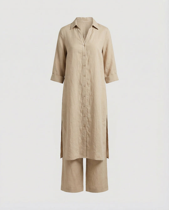 Leinen Maxikleid Mit Knopfleiste Damen