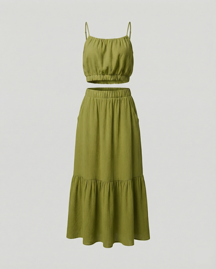 Damen Sommerliches Zweiteiler-Kleid mit fließendem Schnitt und praktischen Taschen