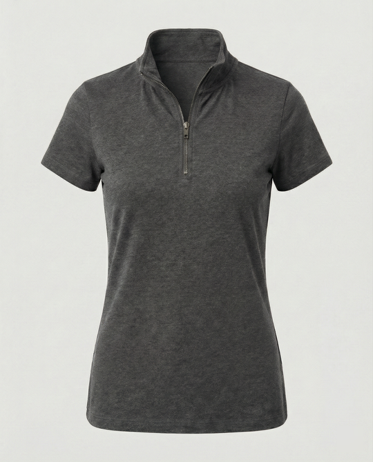 Damen Poloshirt mit kurzem Reißverschluss und figurbetontem Schnitt