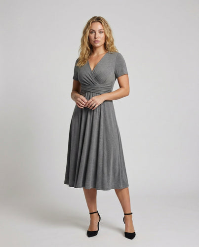 Damen Knielange Geraffte-Taillenpartie Wickelkleid