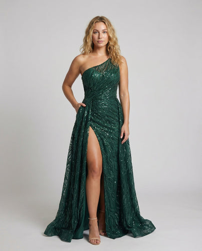 Damen Ein-Schulter Glitzerkleid Korsett-Optik Beinschlitz - Vittorelli