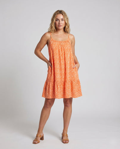 Damen Spaghettiträger-Swingkleid Geraffter Ausschnitt Seitlicher Schlitz