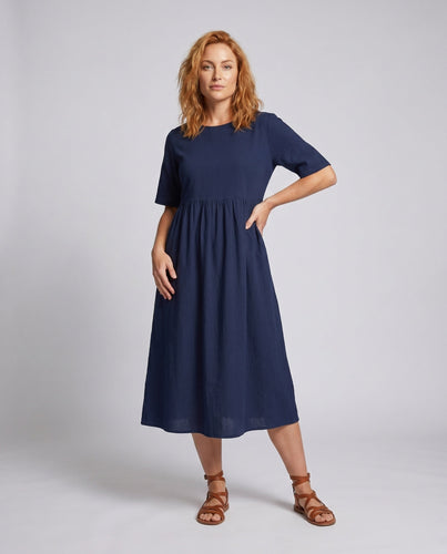 Damen Schlichte Empire-Raffung MischgewNord Taschene Sommer-Maxikleid