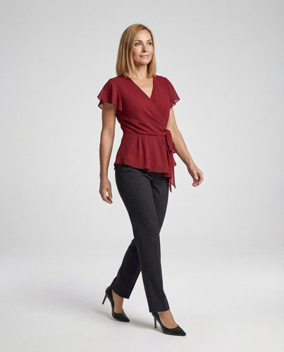 Damen Chiffon Wickelbluse mit Volants - Arvani