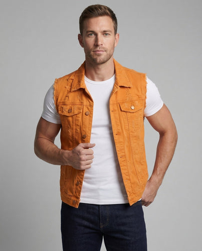 Unisex Jeansweste Used Look mit Druckknöpfen