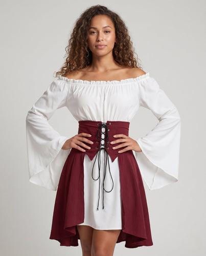 Damen Off-Shoulder Kleid mit Trompetenärmeln Nord Taschen
