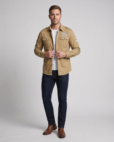 Herren Langarm Utility-Shirt mit Schulterklappen und Brusttaschen Nord Taschen