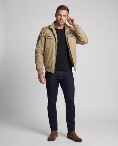 Herren gepolsterte Bomberjacke im Military-Look mit Teddyfutter, Stehkragen & Badge Nord Taschen