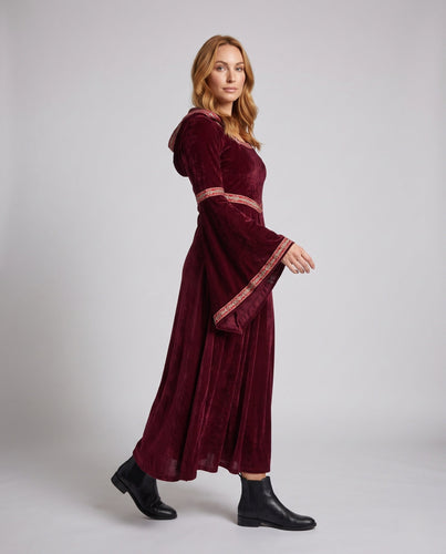 Damen Elegantes Kapuzenkleid mit ausgestellten Ärmeln und Schleifendetails Nord Taschen