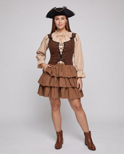 Damen Piratenkostüm mit stylischem Volant und eleganter Schnürung Nord Taschen