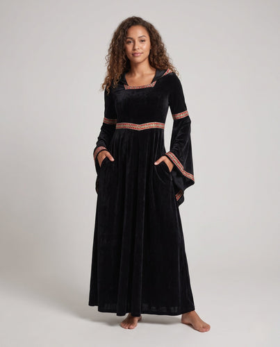 Damen Mittelalterliches Kostümkleid mit Kapuze und langen Ärmeln Nord Taschen