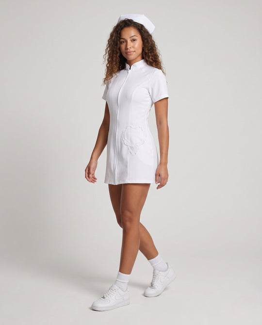 Damen sexy Krankenschwester Kostüm mit Zipper und Strumpfhalter Nord Taschen