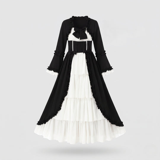 Damen Vintage Maxikleid mit ausgestellten Ärmeln und Rüschendetails Nord Taschen