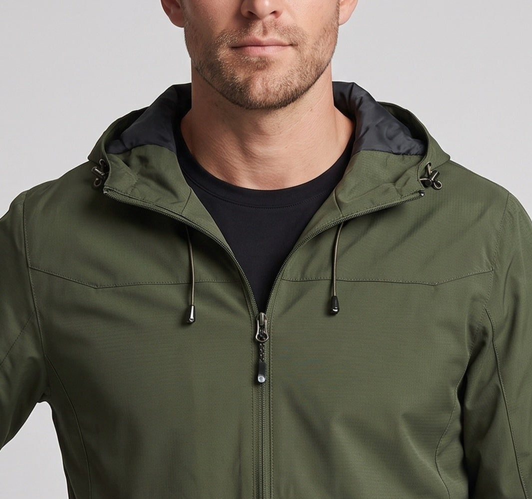 Herren Leichte Funktions Outdoor Jacke mit Kapuze, Mehrlagiges Softshell und Versteckter Reißverschluss Nord Taschen