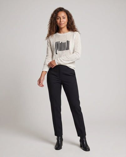 Damen Feinstrick-Pullover mit Rundhalsausschnitt, strukturierter Jacquard-Optik und grafischem Front-Print Nord Taschen