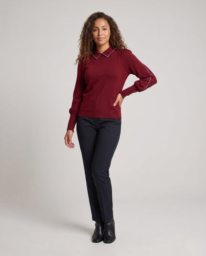 Damen Feiner Strickpullover mit Schmuckkragen und verlängerten Manschetten Nord Taschen