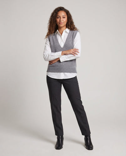Damen Ärmellose Mohair‑Optik Longweste mit tiefem V‑Ausschnitt und weichem Fall Nord Taschen