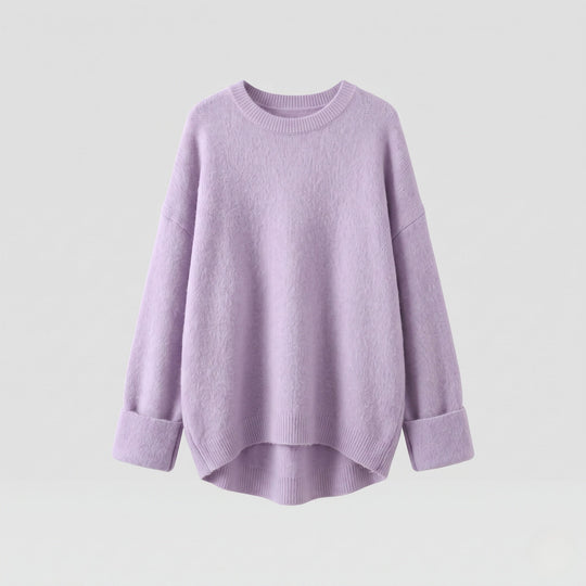 Damen Oversize Longpullover im Mohair‑Look mit Rundhals, überschnittener Schulter und seitlichem Schlitz Nord Taschen