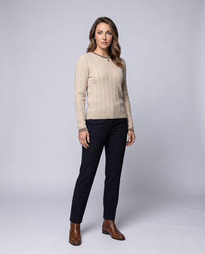 Damen Fluffy Mohair-Optik Kabelstrick Rundhals Pullover mit feiner Rippenstruktur Nord Taschen