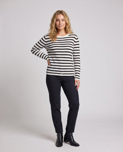 Damen gestreifter Baumwoll Feinstrickpullover mit maritimem Streifenmuster und lockerer Silhouette Nord Taschen