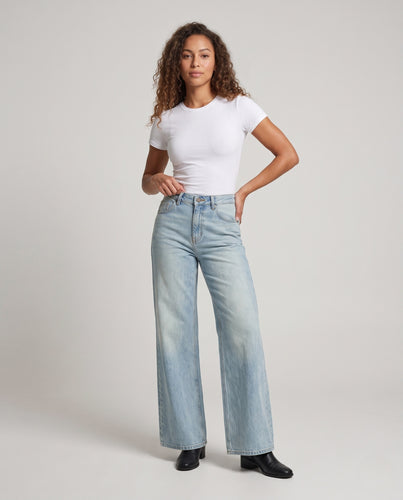 Damen Hochtaillierte weite Denim‑Palazzohose mit extra langem Bein Nord Taschen