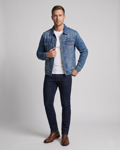 Herren Jeansjacke aus Baumwollmix mit Used‑Waschung, Brustklappen und Einschubtaschen Nord Taschen