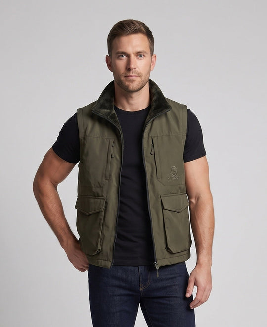 Herren Multifunktionale Outdoor-Weste mit hohem Kragen, Reißverschluss und Mehrfach-Taschen Nord Taschen