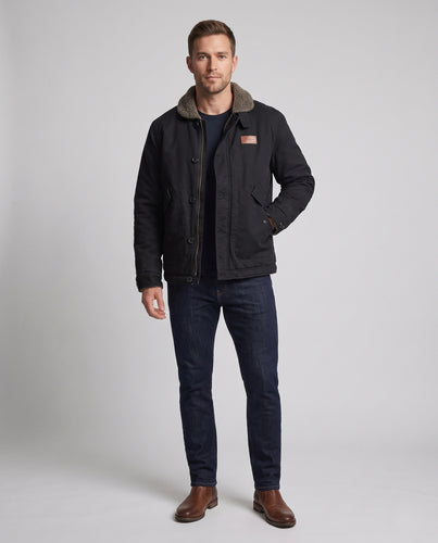 Herren Canvas-Workerjacke mit Teddyfutter und Stehkragen Nord Taschen