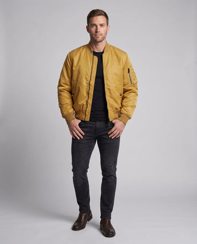 Herren Nylon-Bomberjacke im Aviator-Style mit gesteppter Thermo-Innenlage und Ärmel-Utilitytasche Nord Taschen