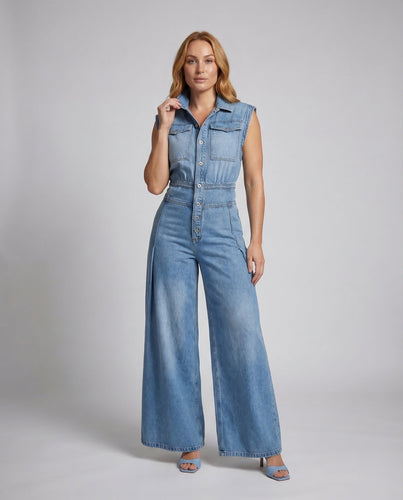 Damen Jeans Jumpsuit Weites Bein