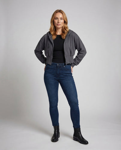 Damen Kurze Kapuzen-Sweatjacke Ballonärmel