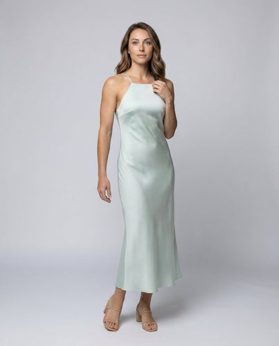 Damen Satin-Maxikleid Fließende A-Linie