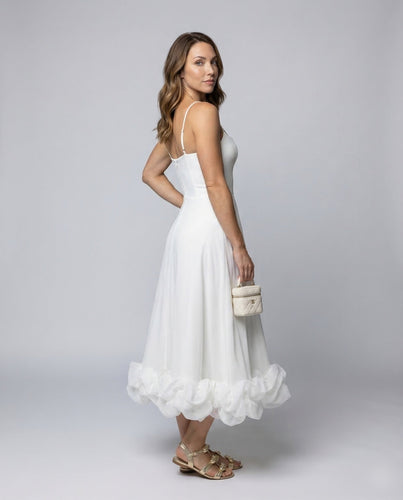 Damen Spaghettiträger-Midikleid Organza-Volant