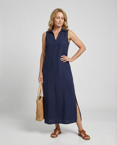 Damen Maxikleid Sommer Strick mit Polokragen