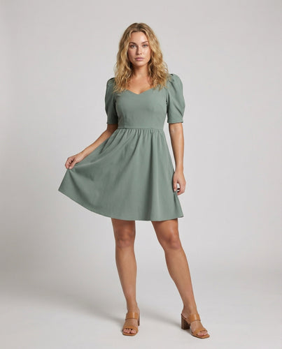 Damen Geraffte Ballonärmel Mini-Kleid