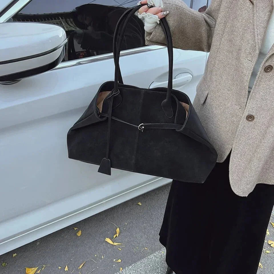 Nord Taschen | Große Wildleder-Schultertasche, Damen-Arbeits-Tote-Bag mit Bindungsdetail