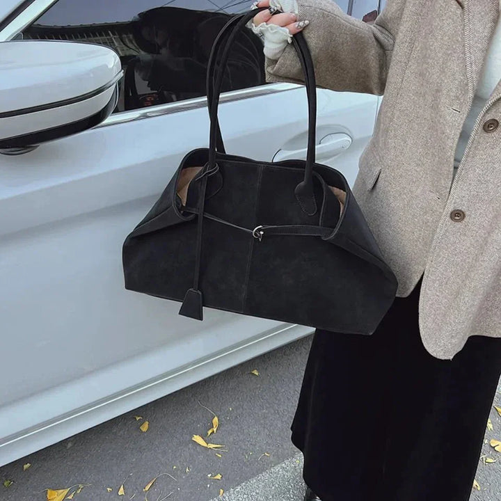 Nord Taschen | Große Wildleder-Schultertasche, Damen-Arbeits-Tote-Bag mit Bindungsdetail